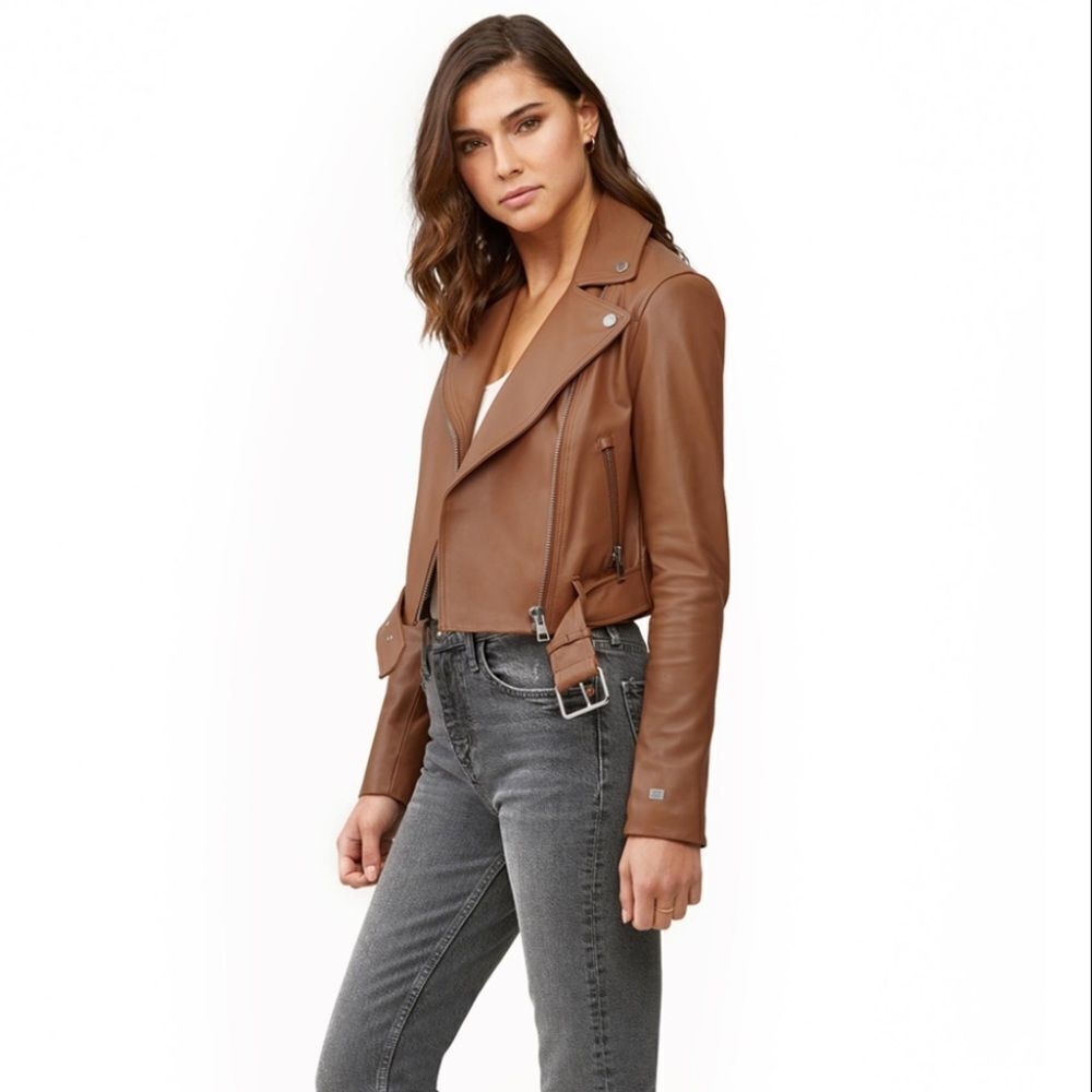 NEW Soia & Kyo Brown Leather Clodia Biker Jacket S